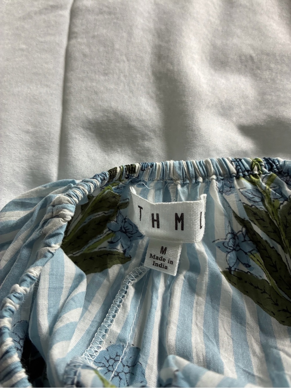 THML Blue and Cream Striped Floral Peasant Blouse - Picture 4 of 4